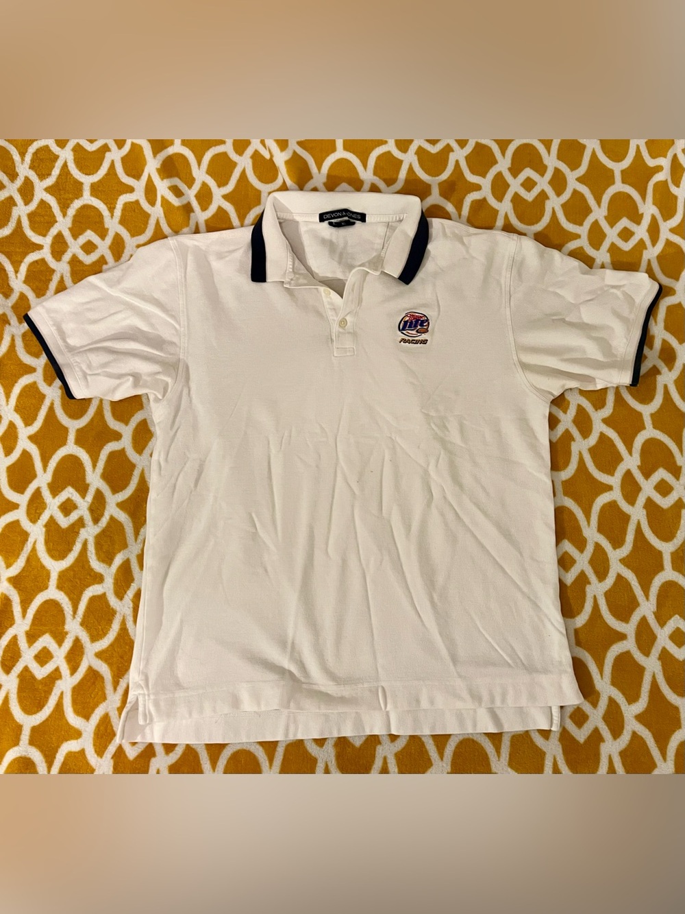 Devon & Jones Miller Lite Racing Men's XL White Piqué Polo Shirt Short Sleeve